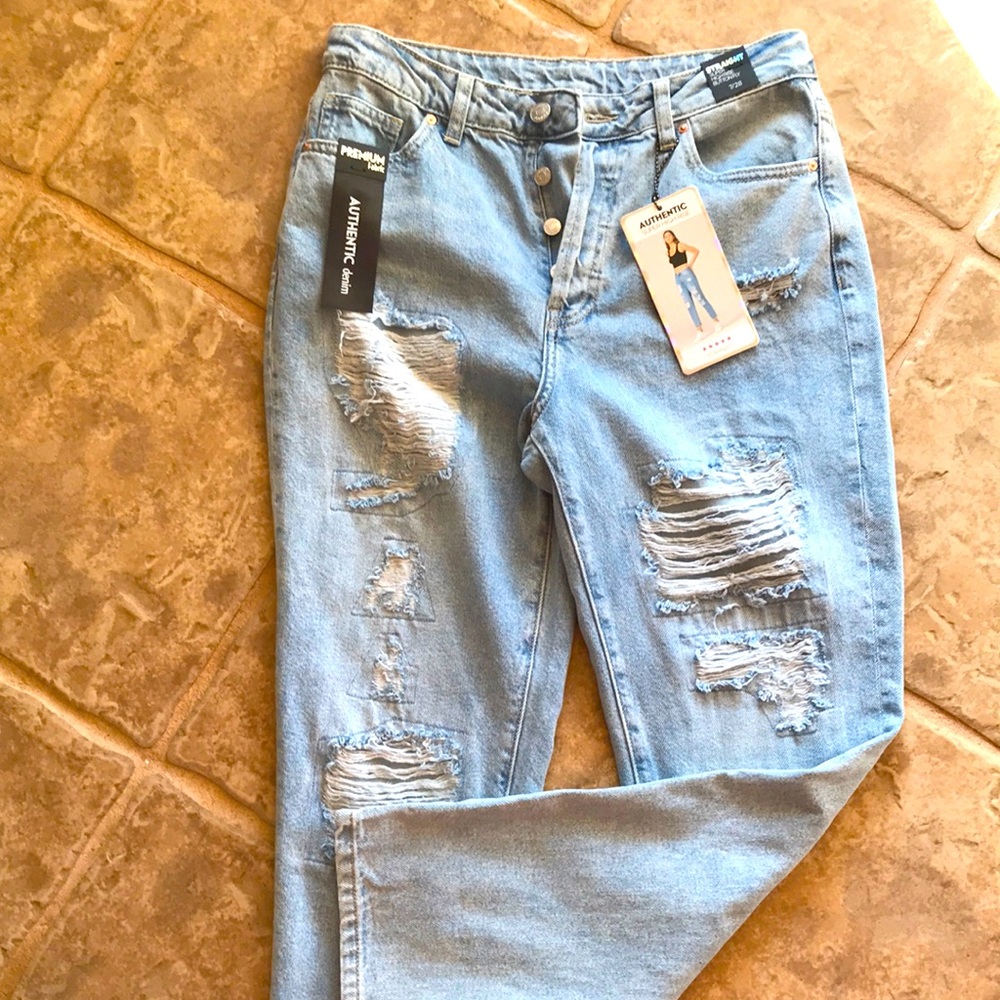 Brand new Authentic brand super high rise ripped denim, size 7/28.